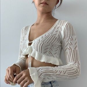 Forever 21 Crochet Knit Tied Cropped Cardigan
